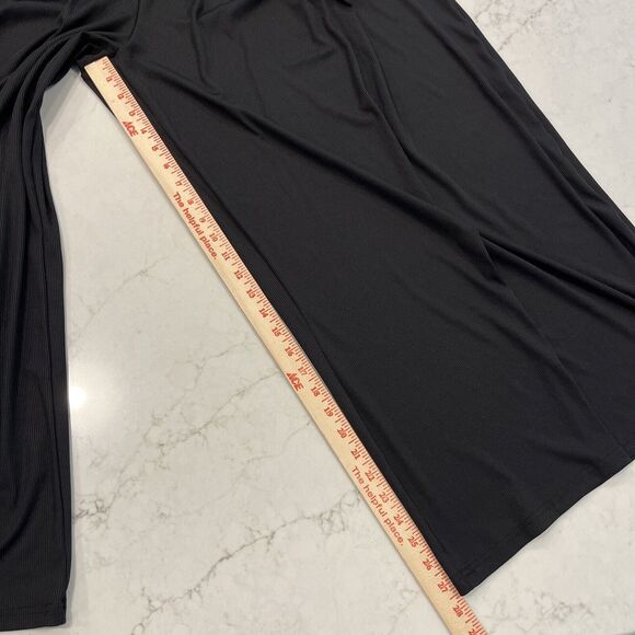 Cider Black Rib Slinky Wide Leg Palazzo Pants 2XL Pull On Elastic Waist Pockets - Picture 3 of 12